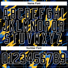 Charger l'image dans la galerie, Custom Black Yellow Blue-White 3D Pattern Lightning Hockey Lace Neck Jersey