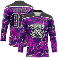 Charger l'image dans la galerie, Custom Purple Black Cream-White 3D Pattern Lightning Hockey Lace Neck Jersey