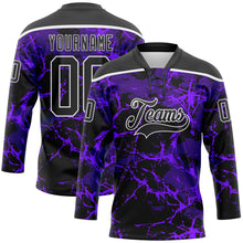 Laden Sie das Bild in den Galerie-Viewer, Custom Purple Black-White 3D Pattern Lightning Hockey Lace Neck Jersey