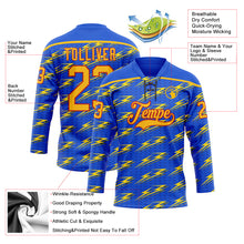 Charger l'image dans la galerie, Custom Thunder Blue Gold-Red 3D Pattern Lightning Hockey Lace Neck Jersey