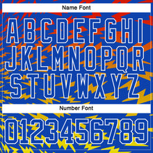 Load image into Gallery viewer, Custom Thunder Blue Red Yellow-White 3D Pattern Lightning Hockey Lace Neck Jersey