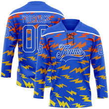 Load image into Gallery viewer, Custom Thunder Blue Red Yellow-White 3D Pattern Lightning Hockey Lace Neck Jersey