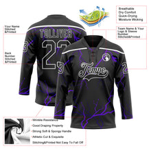 Laden Sie das Bild in den Galerie-Viewer, Custom Black Purple-White 3D Pattern Lightning Hockey Lace Neck Jersey
