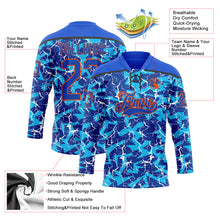 Загрузить изображение в средство просмотра галереи, Custom Thunder Blue Orange-Black 3D Pattern Lightning Hockey Lace Neck Jersey