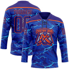 Laden Sie das Bild in den Galerie-Viewer, Custom Dark Purple Blue-Orange 3D Pattern Lightning Hockey Lace Neck Jersey