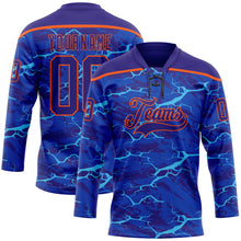 Laden Sie das Bild in den Galerie-Viewer, Custom Dark Purple Blue-Orange 3D Pattern Lightning Hockey Lace Neck Jersey