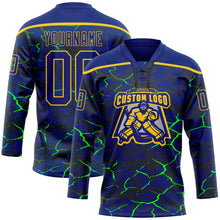 Загрузить изображение в средство просмотра галереи, Custom Royal Green Black-Yellow 3D Pattern Lightning Hockey Lace Neck Jersey