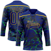 Загрузить изображение в средство просмотра галереи, Custom Royal Green Black-Yellow 3D Pattern Lightning Hockey Lace Neck Jersey