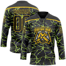 Charger l'image dans la galerie, Custom Black Yellow-Purple 3D Pattern Lightning Hockey Lace Neck Jersey
