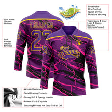 Charger l'image dans la galerie, Custom Purple Black Pink-Yellow 3D Pattern Lightning Hockey Lace Neck Jersey