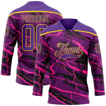 Charger l'image dans la galerie, Custom Purple Black Pink-Yellow 3D Pattern Lightning Hockey Lace Neck Jersey