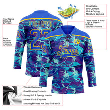 Load image into Gallery viewer, Custom Blue Thunder Blue-Yellow 3D Pattern Lightning Hockey Lace Neck Jersey