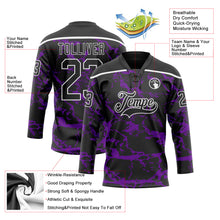 Charger l'image dans la galerie, Custom Black Purple-White 3D Pattern Lightning Hockey Lace Neck Jersey