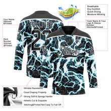 Charger l'image dans la galerie, Custom Black Blue-White 3D Pattern Lightning Hockey Lace Neck Jersey