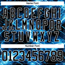 Charger l'image dans la galerie, Custom Black Blue-White 3D Pattern Lightning Hockey Lace Neck Jersey