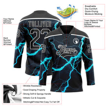 Charger l'image dans la galerie, Custom Black Blue-White 3D Pattern Lightning Hockey Lace Neck Jersey