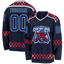 Загрузить изображение в средство просмотра галереи, Custom Navy US Navy Blue Red-White 3D Pattern Plaid Hockey Jersey