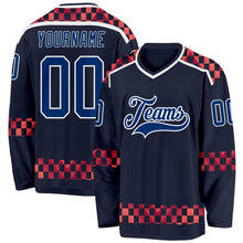 Загрузить изображение в средство просмотра галереи, Custom Navy US Navy Blue Red-White 3D Pattern Plaid Hockey Jersey