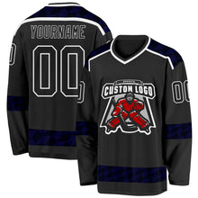 Charger l'image dans la galerie, Custom Black Blue-White 3D Pattern Plaid Hockey Jersey