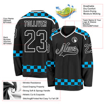 Charger l'image dans la galerie, Custom Black Blue-White 3D Pattern Plaid Hockey Jersey