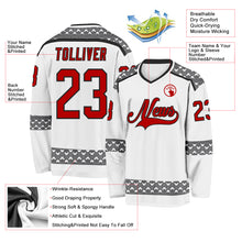 Laden Sie das Bild in den Galerie-Viewer, Custom White Red Gray-Black 3D Pattern Plaid Hockey Jersey