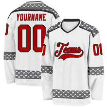 Laden Sie das Bild in den Galerie-Viewer, Custom White Red Gray-Black 3D Pattern Plaid Hockey Jersey