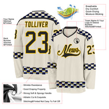 Laden Sie das Bild in den Galerie-Viewer, Custom Cream Black Yellow Red-Blue 3D Pattern Plaid Hockey Jersey