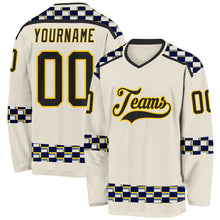 Laden Sie das Bild in den Galerie-Viewer, Custom Cream Black Yellow Red-Blue 3D Pattern Plaid Hockey Jersey