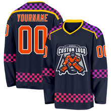 Загрузить изображение в средство просмотра галереи, Custom Navy Orange Purple Pink-White 3D Pattern Plaid Hockey Jersey