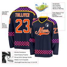 Загрузить изображение в средство просмотра галереи, Custom Navy Orange Purple Pink-White 3D Pattern Plaid Hockey Jersey