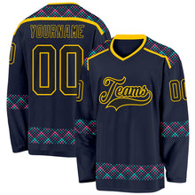Charger l'image dans la galerie, Custom Navy Black Yellow Pink-Ice Blue 3D Pattern Plaid Hockey Jersey