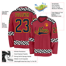 Загрузить изображение в средство просмотра галереи, Custom Maroon Navy Gold Black-White 3D Pattern Plaid Hockey Jersey
