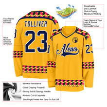 Laden Sie das Bild in den Galerie-Viewer, Custom Gold Navy Pink Black-White 3D Pattern Plaid Hockey Jersey