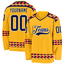 Laden Sie das Bild in den Galerie-Viewer, Custom Gold Navy Pink Black-White 3D Pattern Plaid Hockey Jersey