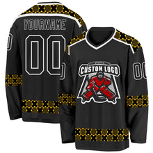 Charger l'image dans la galerie, Custom Black Yellow-White 3D Pattern Plaid Hockey Jersey