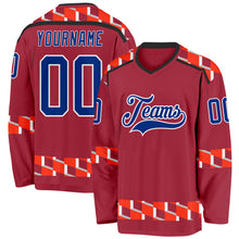 Load image into Gallery viewer, Custom Maroon Royal Orange Black-White 3D Pattern Plaid Hockey Jersey