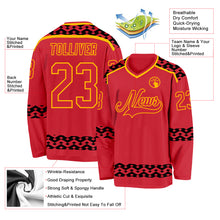 Laden Sie das Bild in den Galerie-Viewer, Custom Red Black-Gold 3D Pattern Plaid Hockey Jersey