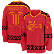 Laden Sie das Bild in den Galerie-Viewer, Custom Red Black-Gold 3D Pattern Plaid Hockey Jersey