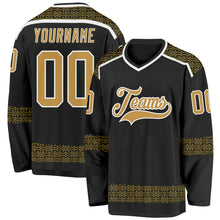 Charger l'image dans la galerie, Custom Black Old Gold-White 3D Pattern Plaid Hockey Jersey