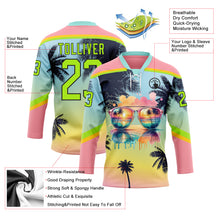 Charger l'image dans la galerie, Custom Medium Pink Neon Green Yellow-Black 3D Pattern Gradient Hawaii Tropical Palm Trees Hockey Lace Neck Jersey
