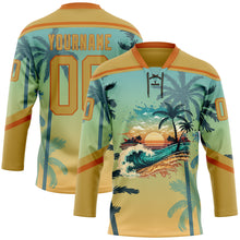Charger l'image dans la galerie, Custom Old Gold Blue-Texas Orange 3D Pattern Gradient Hawaii Tropical Palm Trees Hockey Lace Neck Jersey