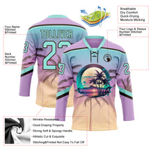 Laden Sie das Bild in den Galerie-Viewer, Custom Light Purple Ice Blue-Brown 3D Pattern Gradient Hawaii Tropical Palm Trees Hockey Lace Neck Jersey