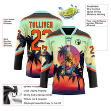 Laden Sie das Bild in den Galerie-Viewer, Custom Black Orange Ice Blue-Brown 3D Pattern Gradient Hawaii Tropical Palm Trees Hockey Lace Neck Jersey