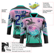 Загрузить изображение в средство просмотра галереи, Custom Black Purple Pink-Aqua 3D Pattern Gradient Hawaii Tropical Palm Trees Hockey Lace Neck Jersey