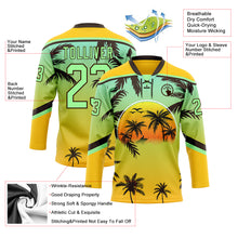 Laden Sie das Bild in den Galerie-Viewer, Custom Yellow Pea Green-Brown 3D Pattern Gradient Hawaii Tropical Palm Trees Hockey Lace Neck Jersey