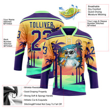 Charger l'image dans la galerie, Custom Purple Yellow-Pea Green 3D Pattern Gradient Hawaii Tropical Palm Trees Hockey Lace Neck Jersey