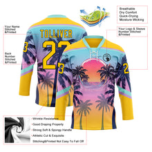 Charger l'image dans la galerie, Custom Yellow Blue Purple-Black 3D Pattern Gradient Hawaii Tropical Palm Trees Hockey Lace Neck Jersey