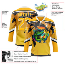 Загрузить изображение в средство просмотра галереи, Custom Gold Black-White 3D Pattern Gradient Hawaii Tropical Palm Trees Hockey Lace Neck Jersey
