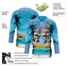 Load image into Gallery viewer, Custom Light Blue Lakes Blue-Kelly Green 3D Pattern Gradient Hawaii Tropical Palm Trees Hockey Lace Neck Jersey