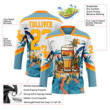 Charger l'image dans la galerie, Custom Shadow Blue Gold Bay Orange-White 3D Pattern Hawaii Tropical Palm Trees Hockey Lace Neck Jersey